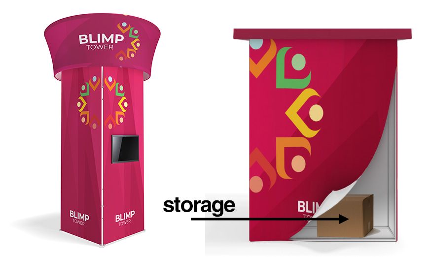 Blimp Trade Show Tower with Hanging Sign with Storage