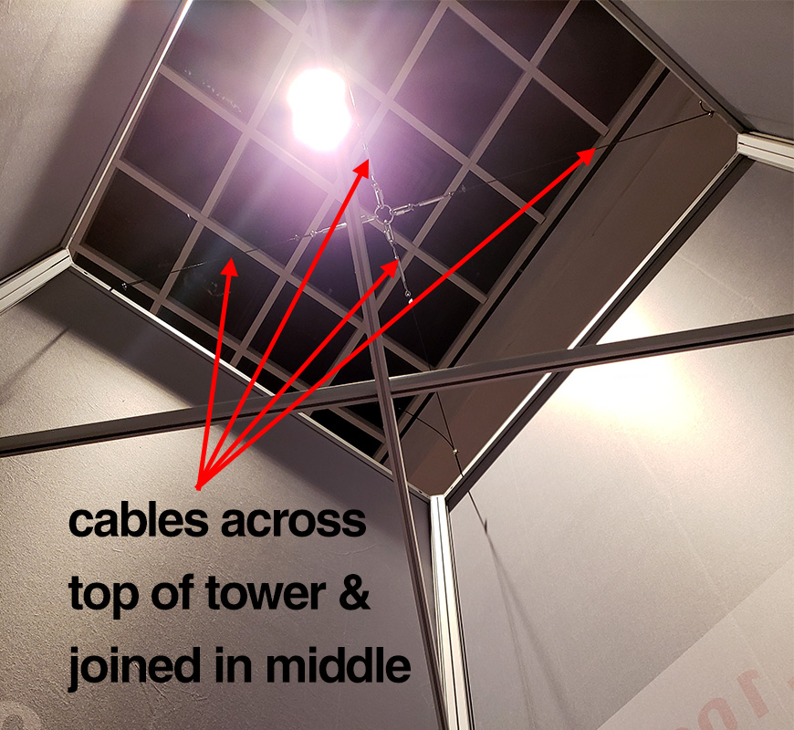 Cable Management of Hanging Sign on a Trade Show Tower