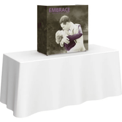 Embrace 2.5ft Square Tabletop Push-Fit Tension Fabric Display with Endcap Package