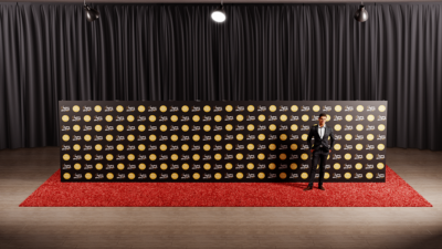 Step and Repeat RPL Fabric Pop Up 30ft wide X 7.5ft tall - Front